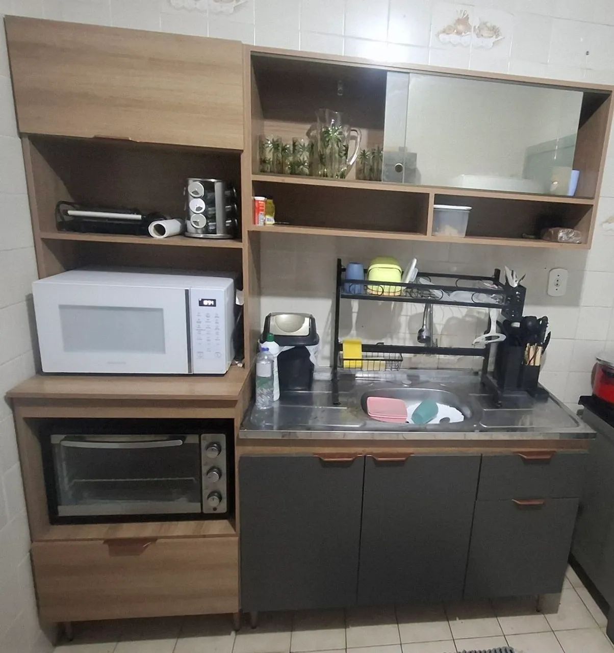 Armário de Cozinha Modulado Completo + Pia de Inox - Pouco Uso