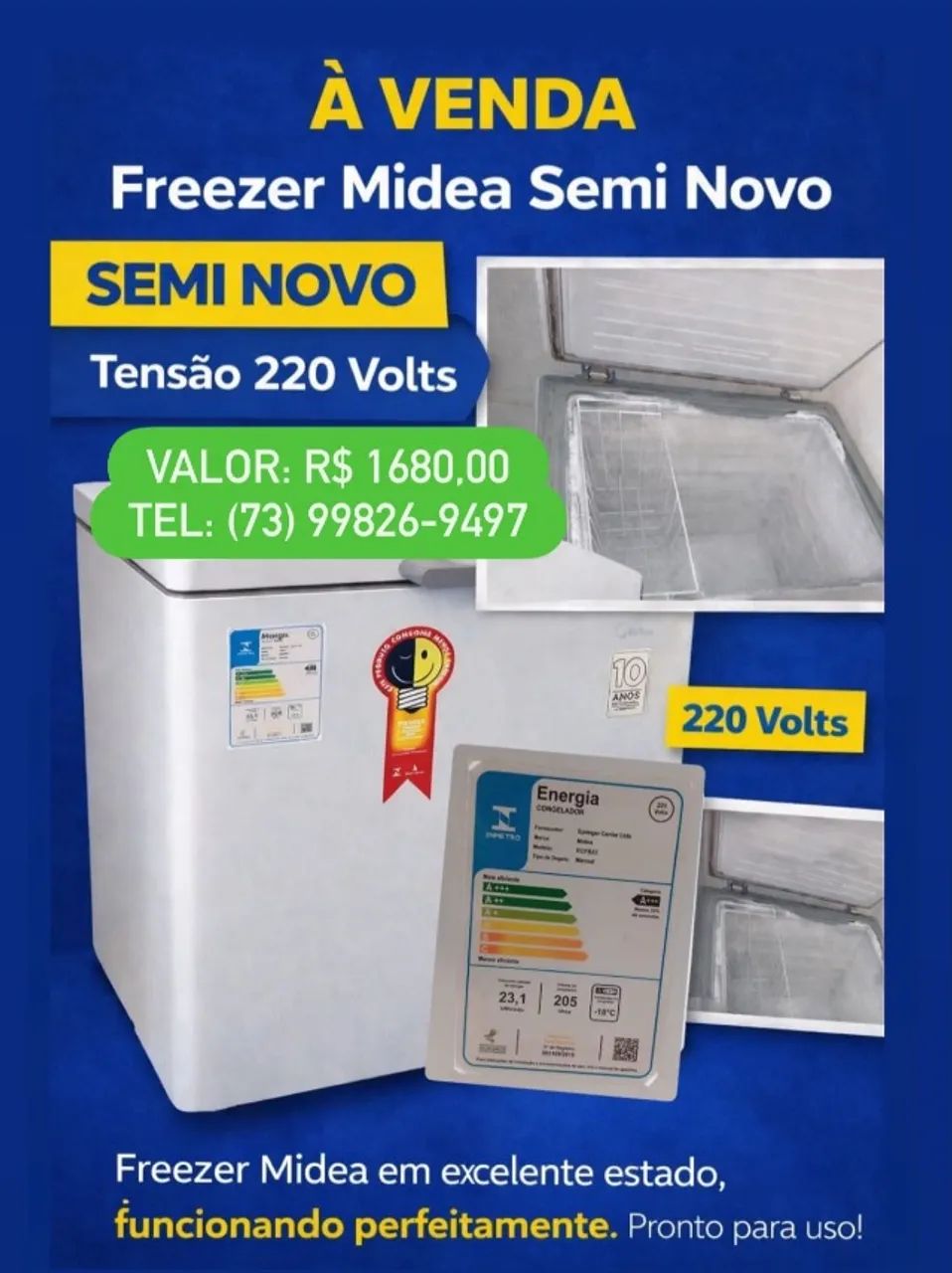 Freezer Horizontal Midea 205l Branco- Usado