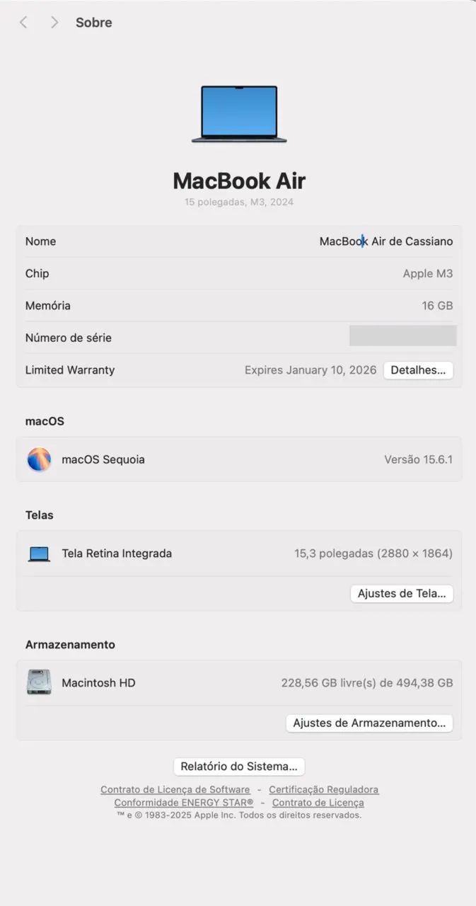 MacBook Air M3 512GB / 16GB / 15 polegadas - Foto 5