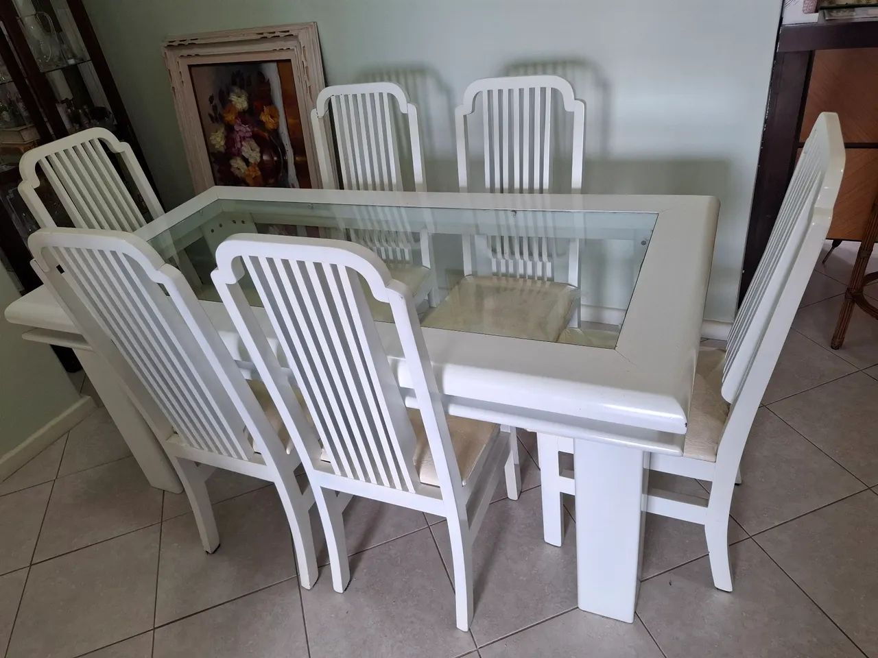 Mesa de jantar branca madeira solida 6 cadeiras65579521410179122