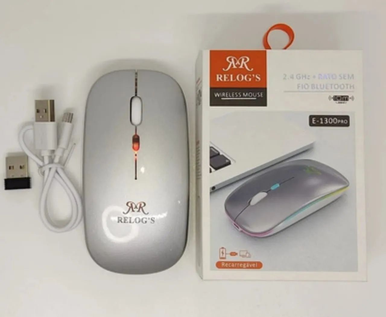 Mouse sem fio prata com branco Bluetooth e Wireless Promoção Novo