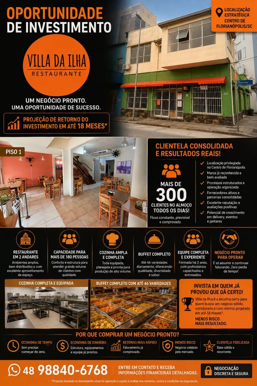 Excelente oportunidade de investimento - Vende-se restaurante Centro de Florianópolis 