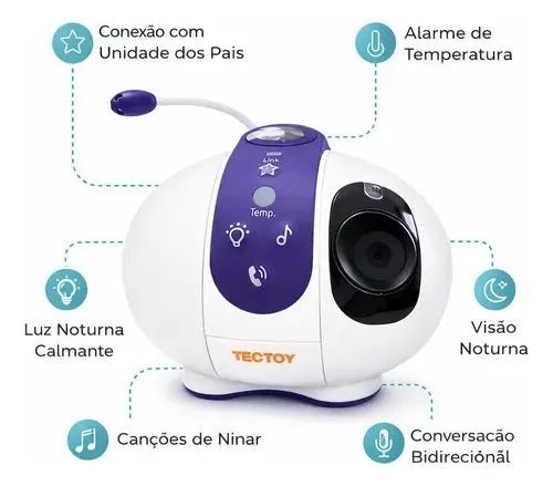 Câmera wi-fi babá eletrônica Tectoy, projetor de estrelas, canção de minar, abajur, tempo - Foto 4