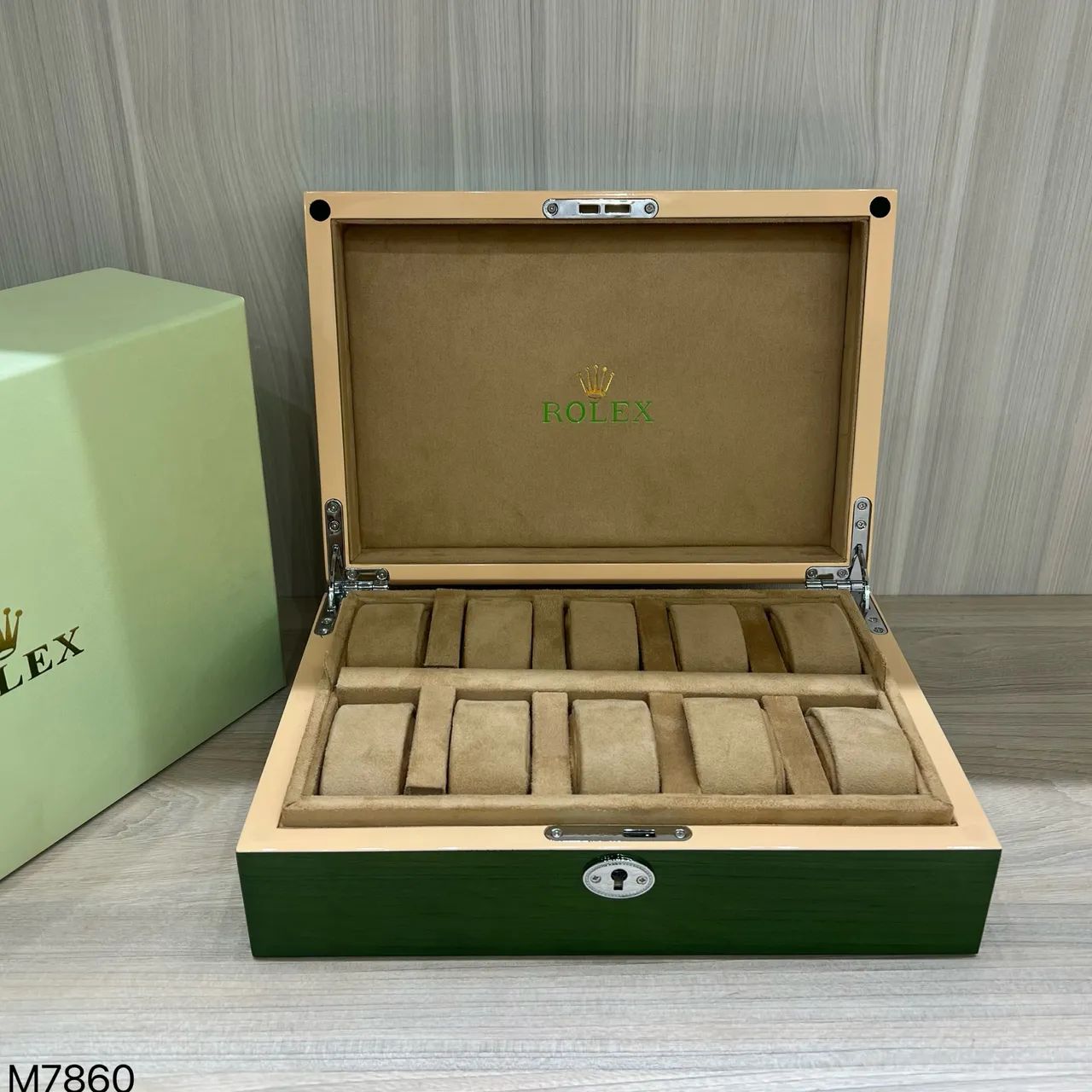 Caixa relógio rolex 10 unidade madeira verde - Acessórios - Brás