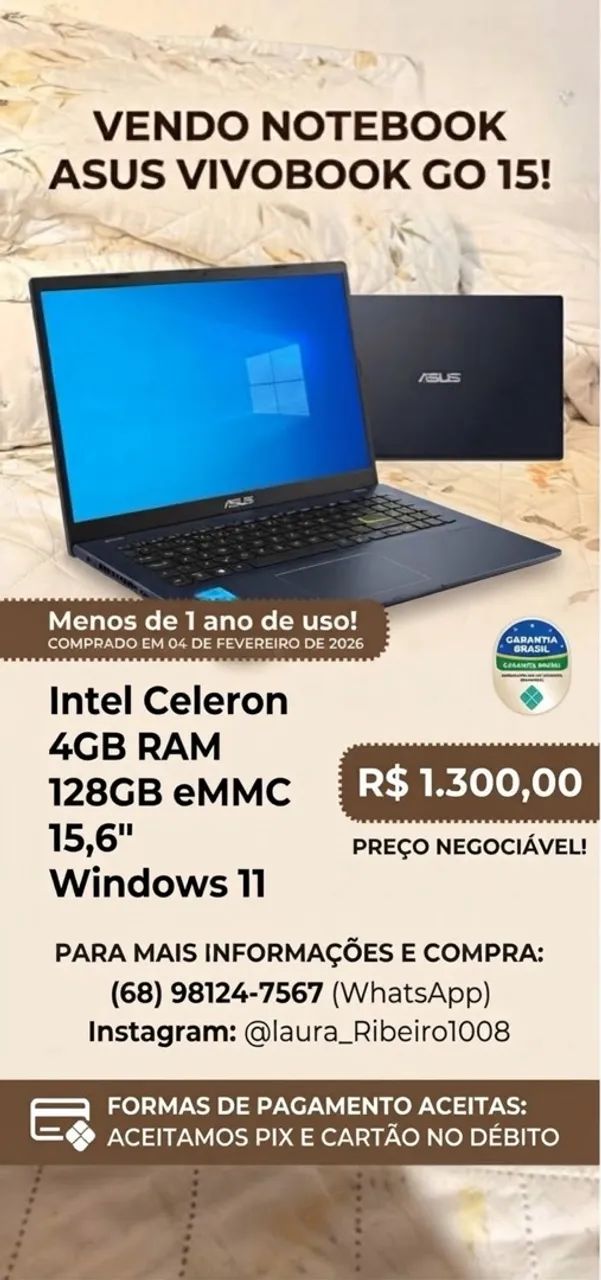 Vendo Notebook Asus Vivobook Go 15 impecável!
