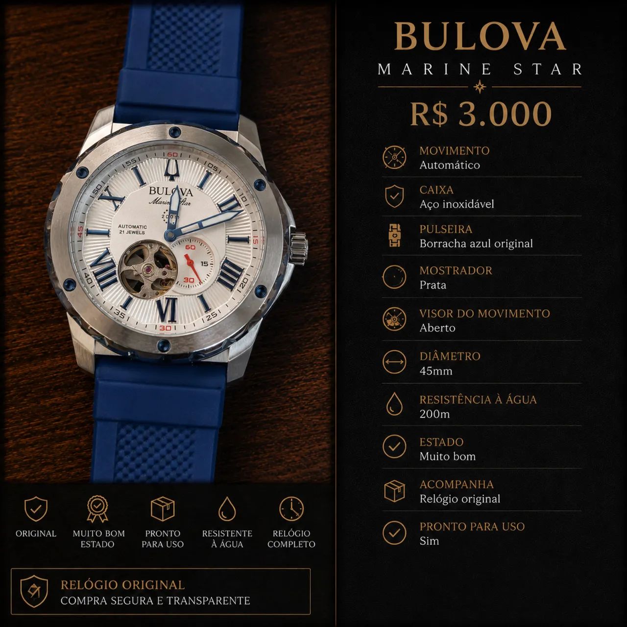 Relógio Bulova Marine Star Automático  - Foto 3
