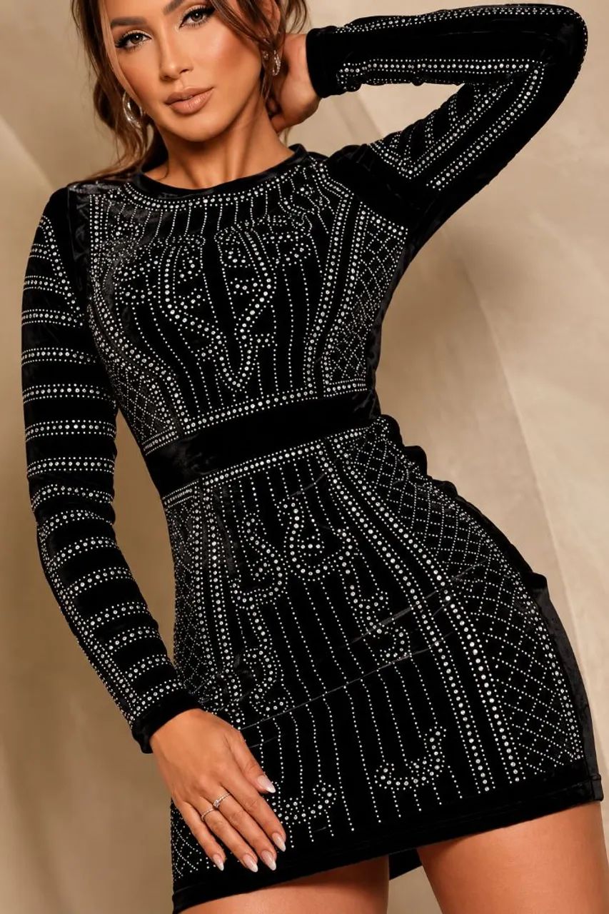 Vestido de Veludo com Strass (G)