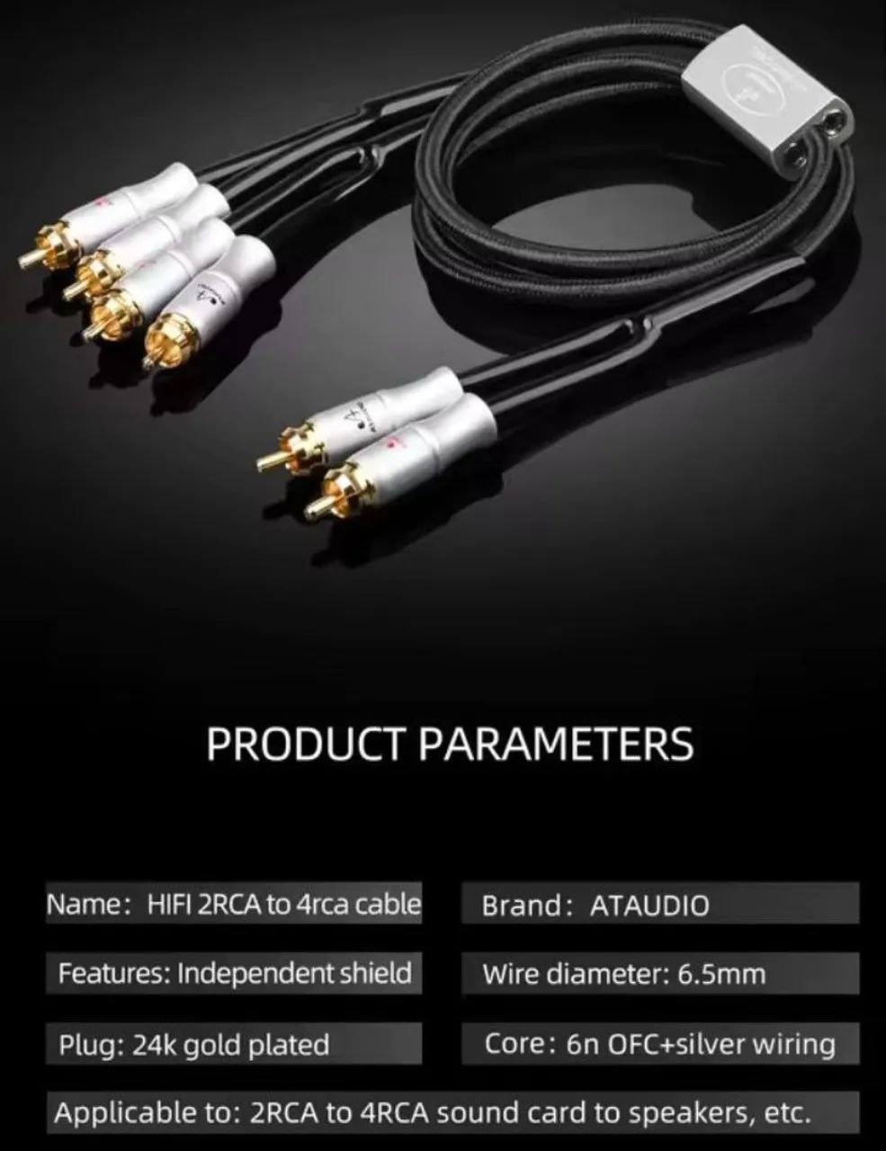 Cabo RCA Y 2 RCA para 4 RCA 6N OFC alta performance 