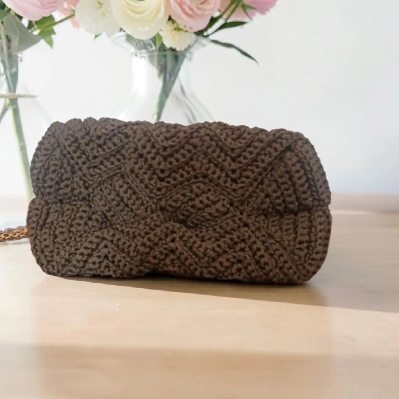 bolsa de luxo crochê verde oliva com alça de corrente - Foto 3