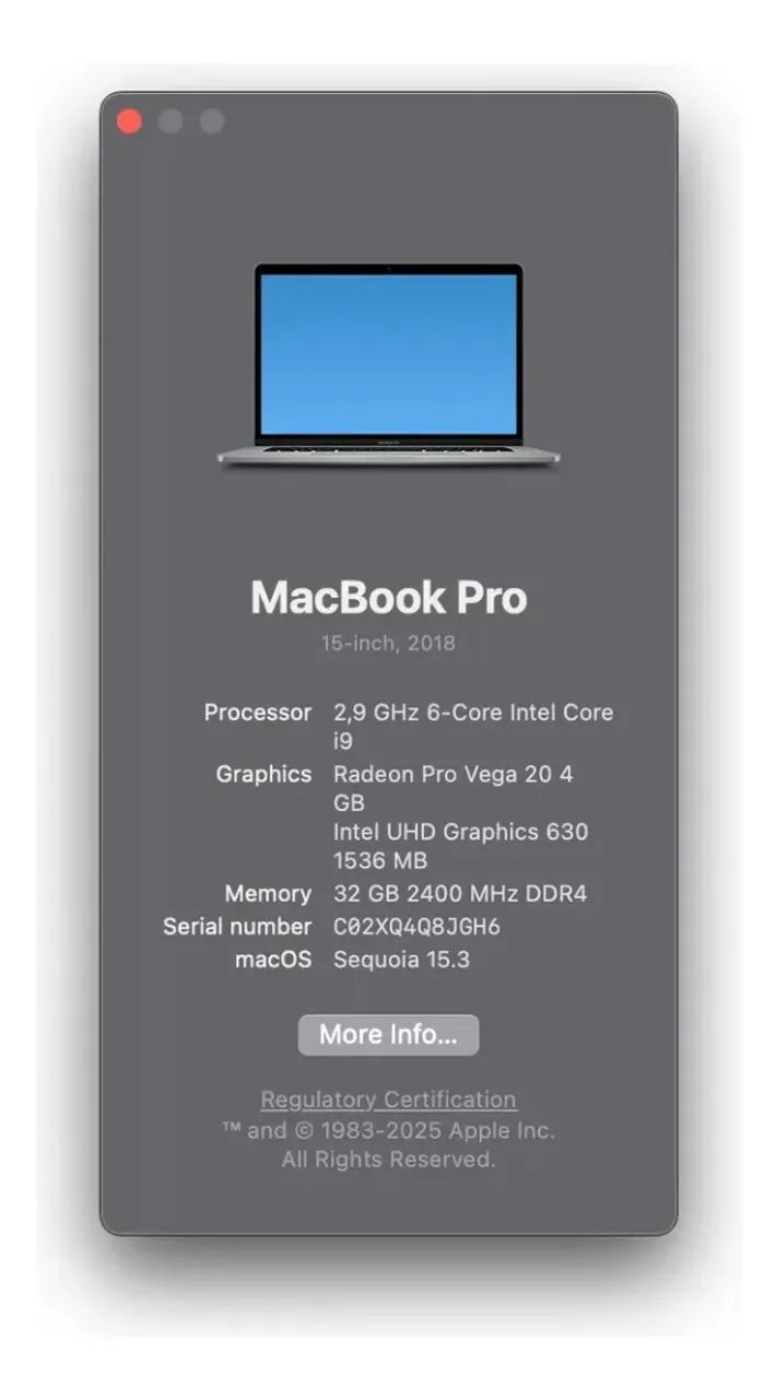 Macbook Pro 15 I9 32gb 1tb Ssd Radeon Vega 20 (2018) (Usado 