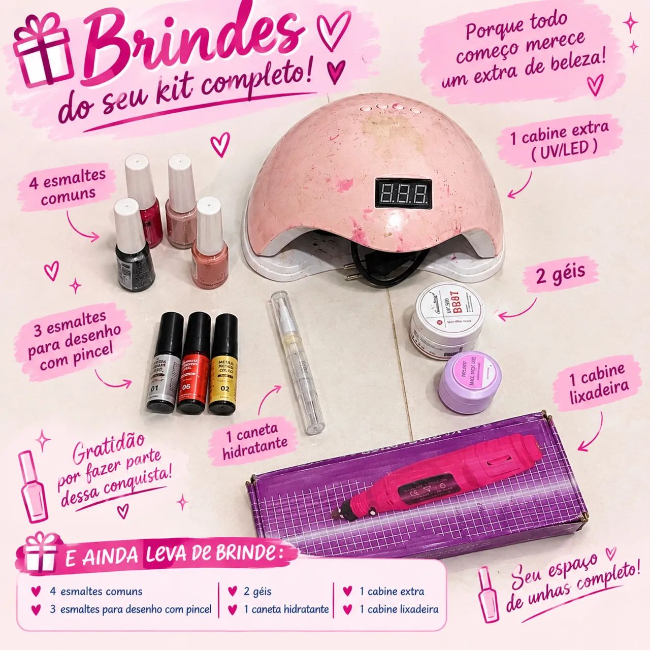 Kit Completo para Alongamento de Unhas + Equipamentos e Brindes - Foto 2