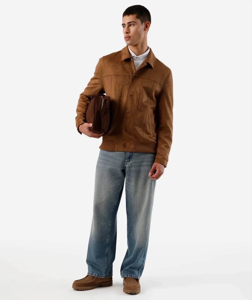 Jaqueta Bomber suede marrom P - Foto 2