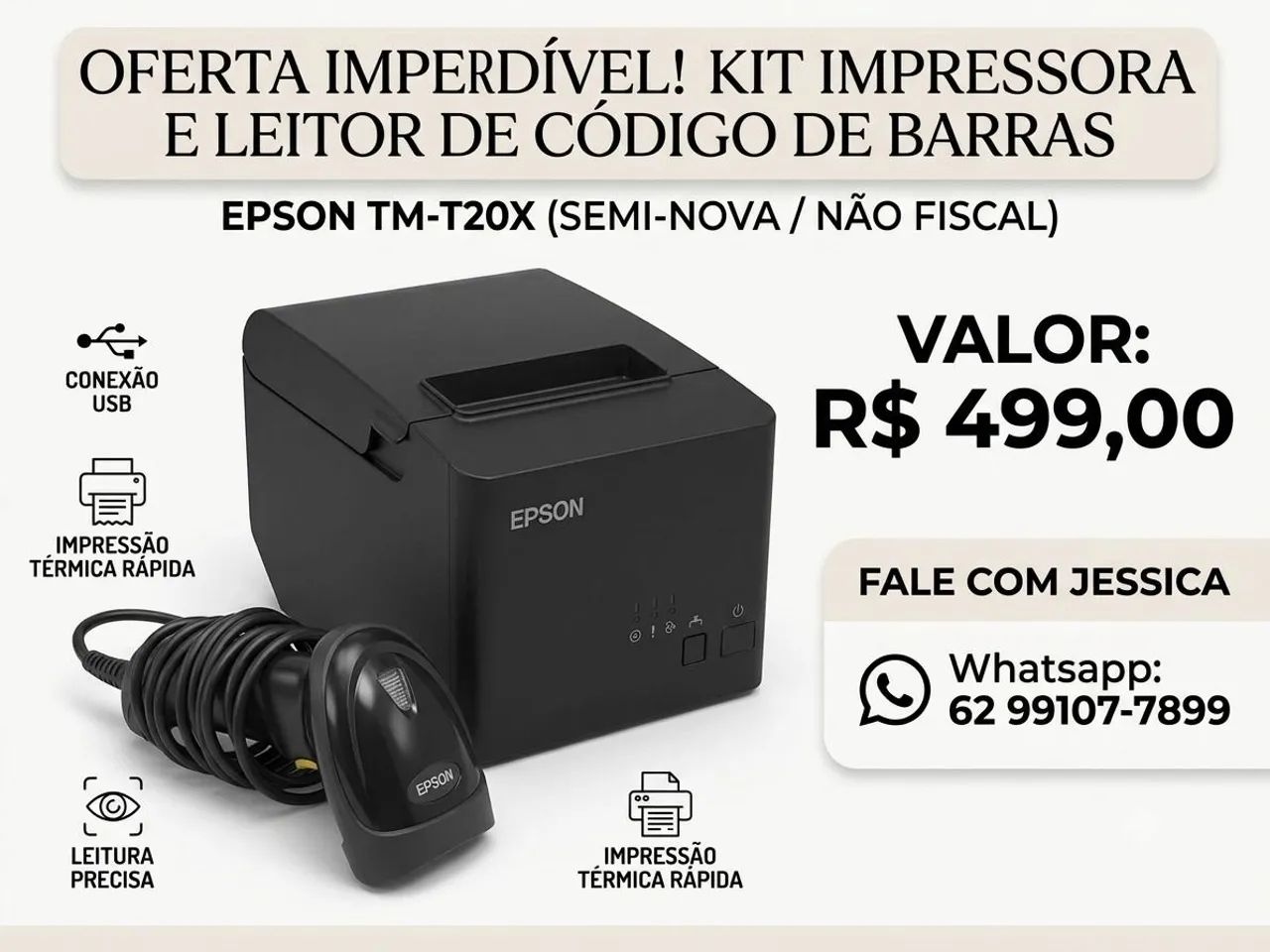 Kit impressora e leitor de código de barras 