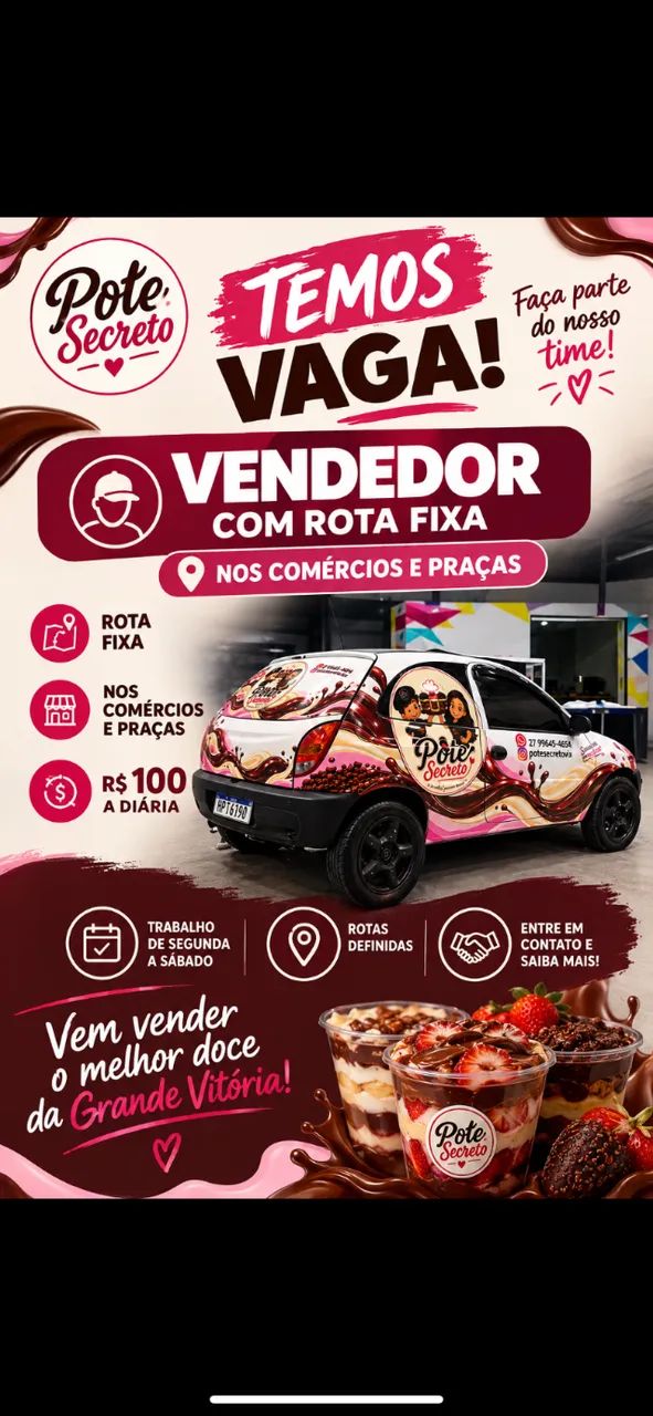 Vendedor free lance com rota fixa vendas praça e comercio