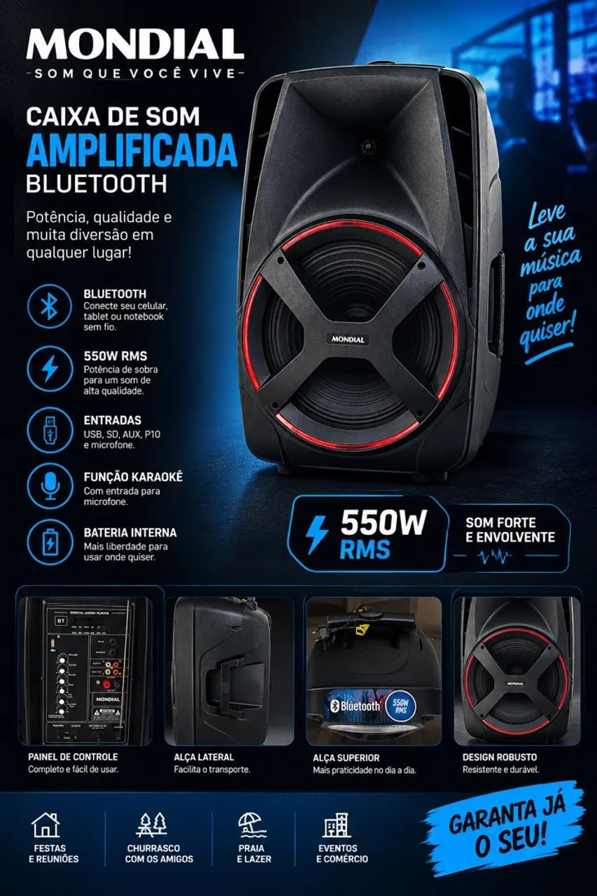 Caixa de Som Mondial Bluetooth | USB | Muito Conservada
