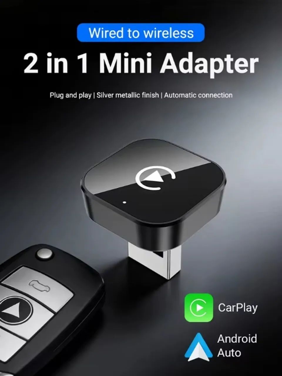 Adaptador Wireless 2 em 1 para CarPlay e Android Auto USB com Plug and Play - Foto 4