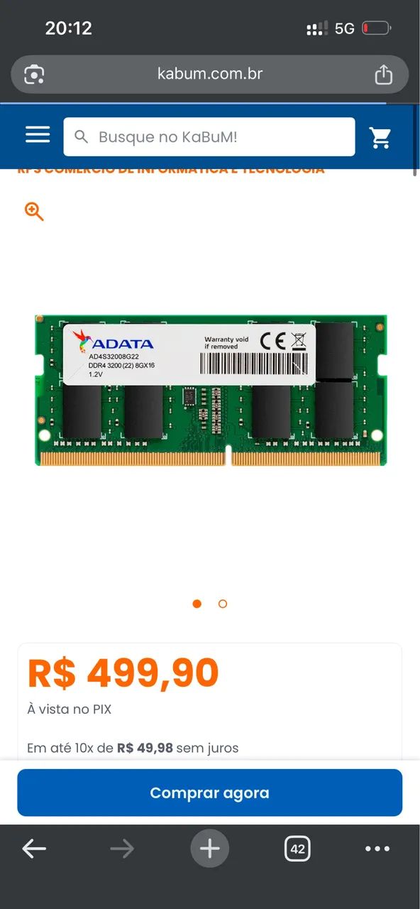 Memória notebook Adata 8gb 3200 mhz