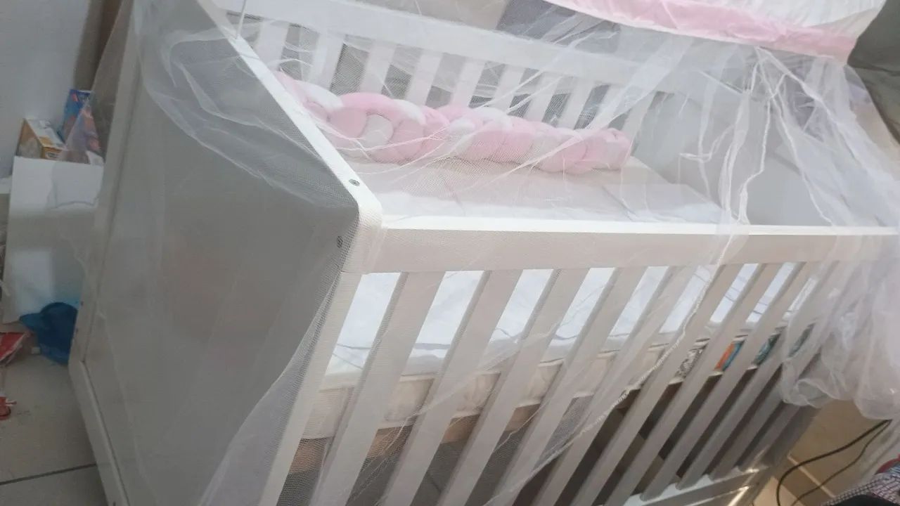 Berço retro em MDF 2 em 1 branco  - Foto 3