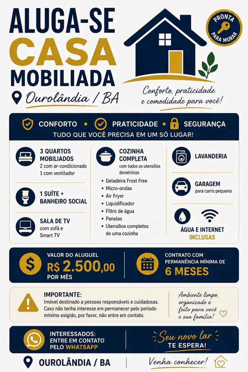 Casa mobiliada Ourolândia ba
