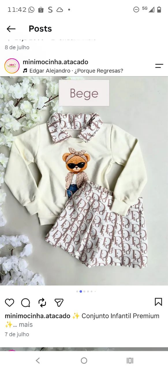 Conjunto de Manga com short saia