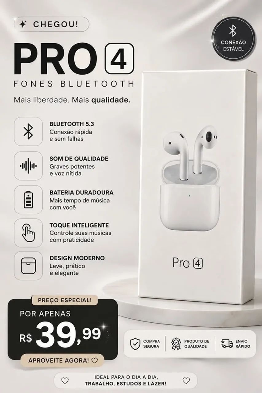 FONE BLUETOOTH PRO 4 ? MAIS LIBERDADE. MAIS QUALIDADE.