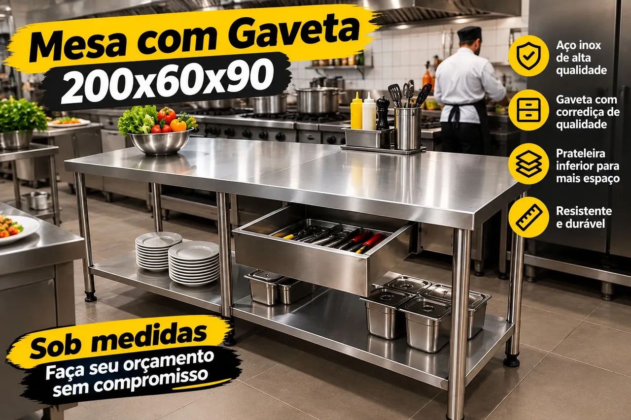 Bancada com gavetas aço inox 