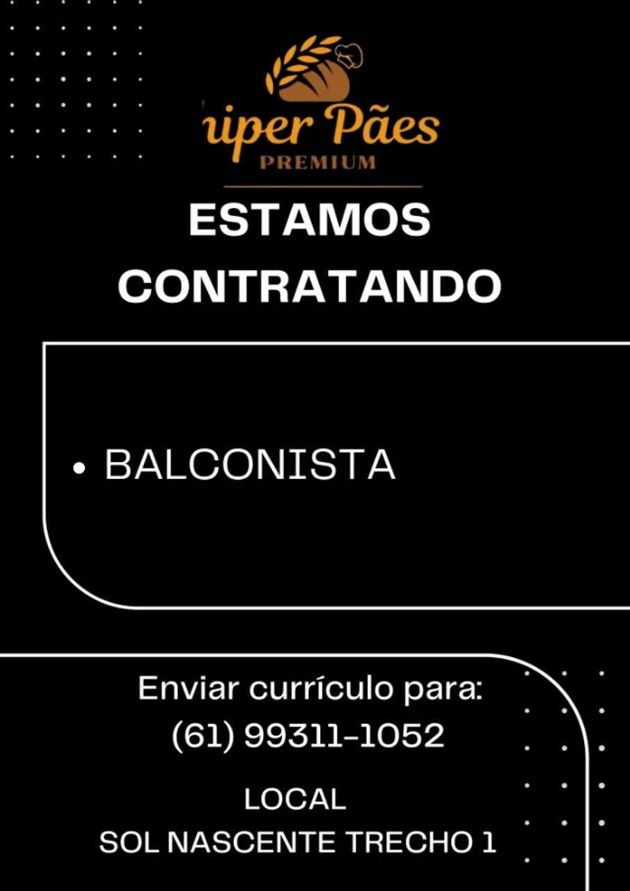 VAGA DE BALCONISTA EM PANIFICADORA