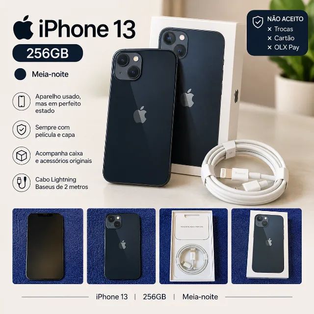 iPhoneアクセサリー iPhone13 256GB hade 2019new iPhone 13 256GB Cor Meia-noite Impecável + Caixa e Acessórios