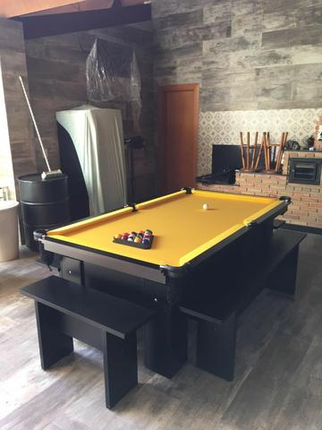Mesa de Bilhar Com Redinhas Tecido Amarelo Modelo CCW8202