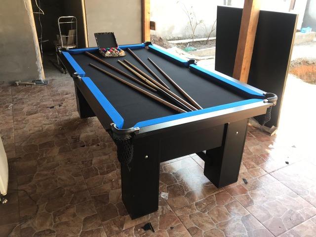 Mesa de Bilhar Bordas Azul Tecido Preto Cor Preta Tx
