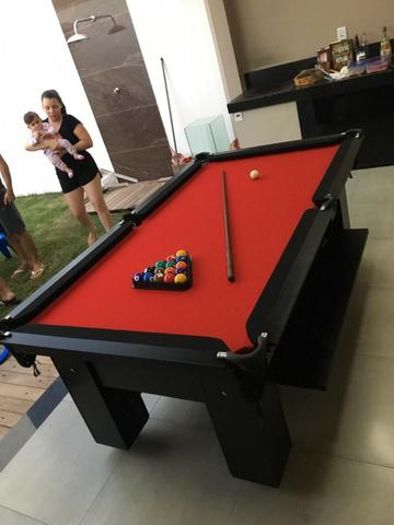 Mesa de Bilhar Cor Preta Tecido Vermelho com Bordas Pretas - Foto 4