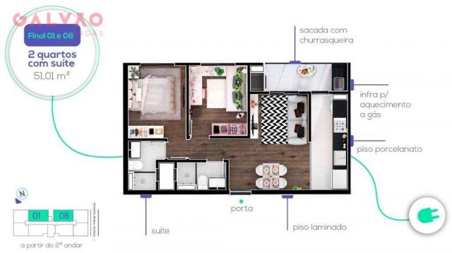 Apartamento com 2 dormitórios à venda, 51 m² por R$ 245.900,00 - Capão Raso - Curitiba/PR - Foto 15