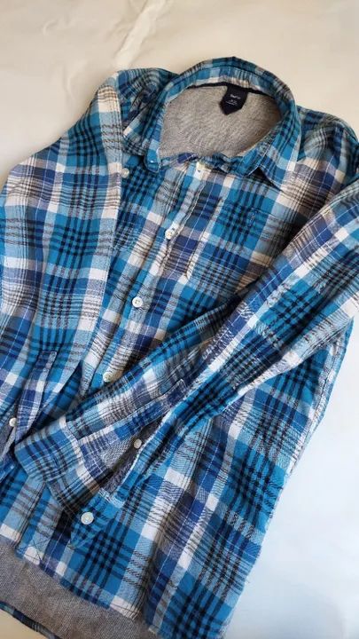 Camisa Infantil Meninos Xadrez Azul Mangas Compridas Gap Kids tam 10/11 ótima - Foto 5