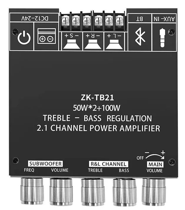 Amplificador Zk-tb21 200W RMS + Bluetooth + 2.1 Canais + Fonte 24V