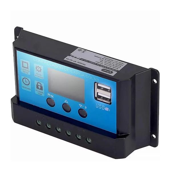 Controlador de Carga de Painel Solar LCD 10A/12V/24V PWM com 2 Portas USB  - Foto 3