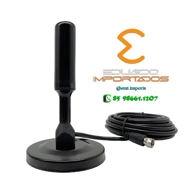 Antena Tv Digital Interna Externa Prova D'água Base Imã Cabo 5m - Foto 4