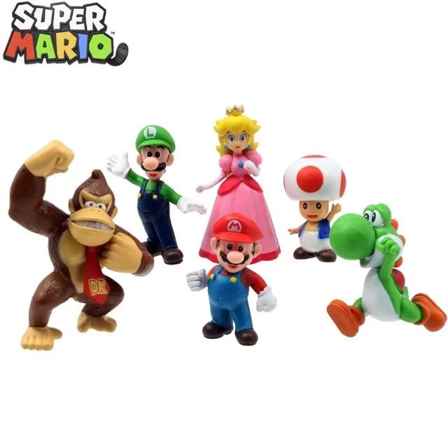 Set Completo Super Mario Bros PVC 5cm Action Figure Brinquedos Luigi Yoshi Donkey Kong Cog