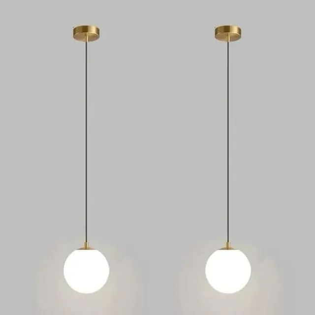 Kit 2 Peças Luminária Pendente Jabuticaba, Globo de Vidro 13cm, Dourado, com Lâmpada G9 30