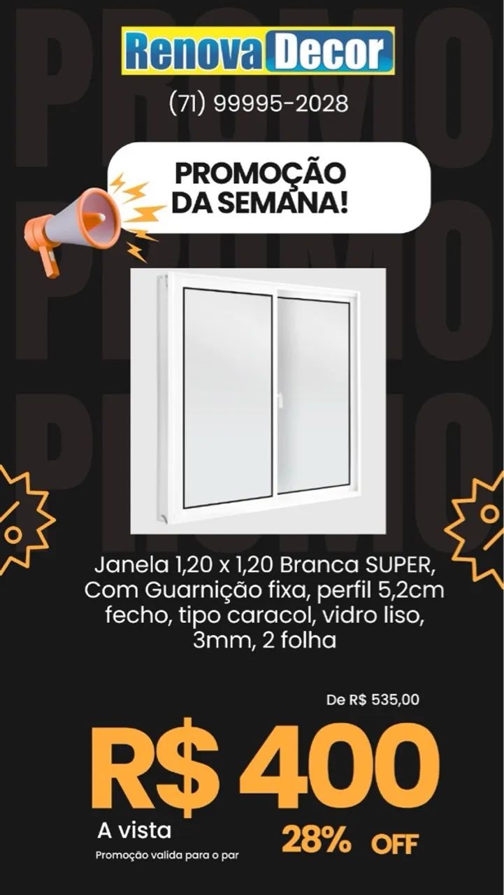 Janela 1,20x1,20 Branca SUPER - Promoção da Semana!