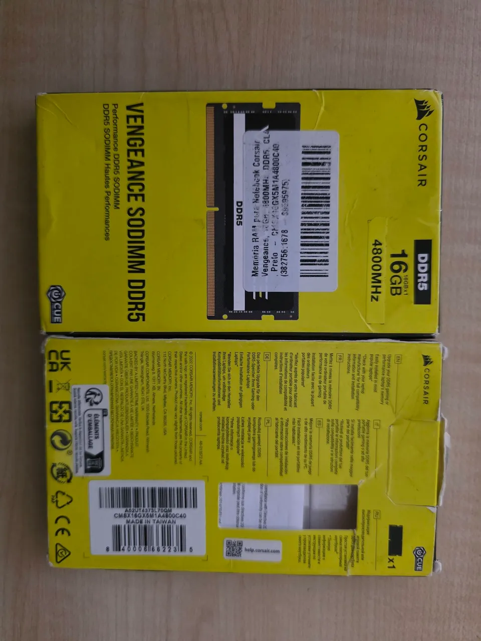 2x Memórias de 16gb cada 4800Mhz Corsair Vengeance SODIMM DDR5