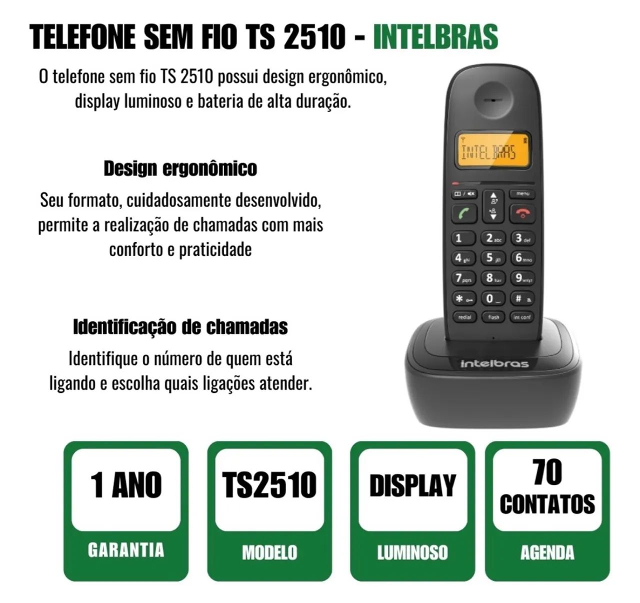 Telefone sem Fio Digital Intelbras TS 2510 - Foto 4