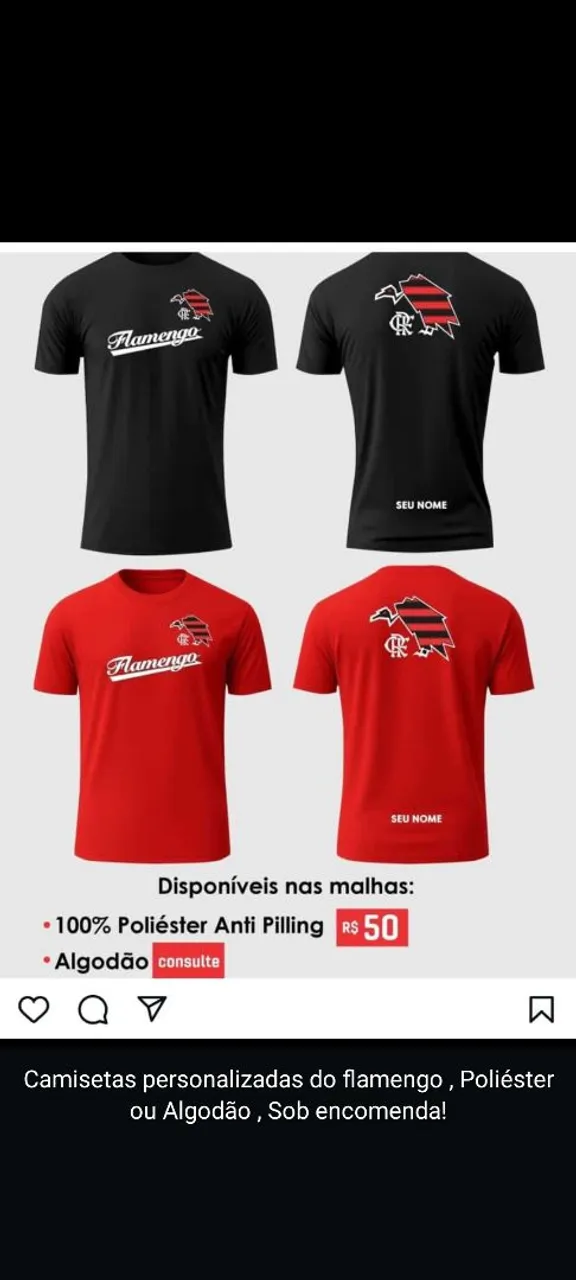 Camisetas Personalizadas do Flamengo - Poliéster ou Algodão