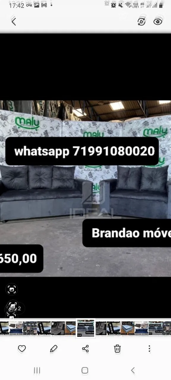 Sofá 3/2completo conjunto lugares cinza - Brandao Móveis