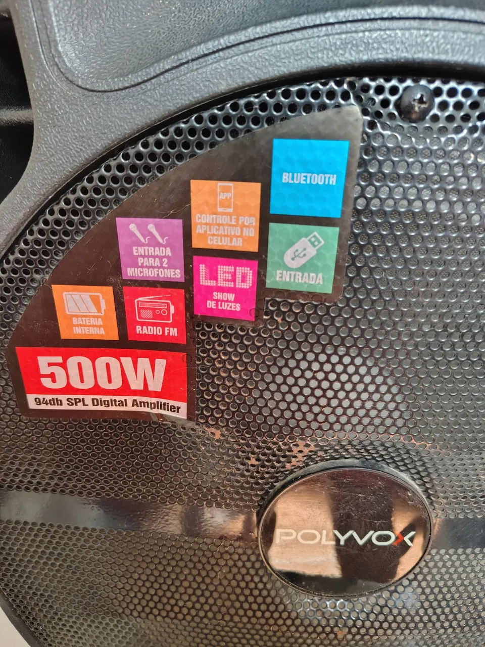 Caixa de Som Portátil 500W Bluetooth Led Polyvox