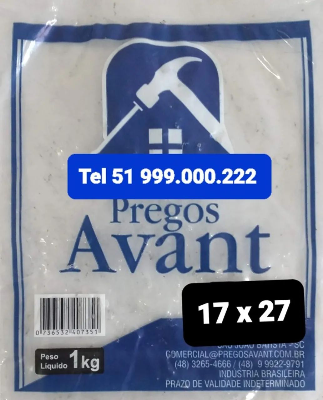 Polished 17x27 Nails with Head – R$ 9.15/kg, 20 kg per Box