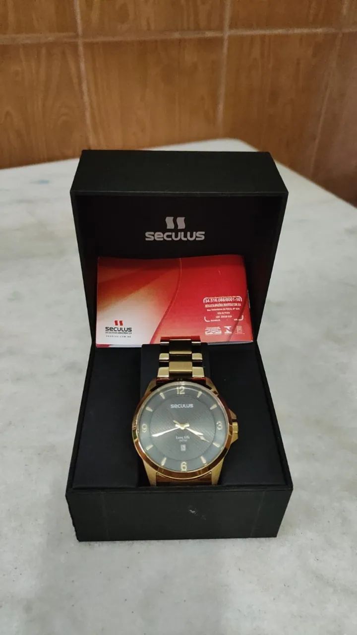 Relógio Seculus Masculino Dourado (Semi-novo) - Foto 4