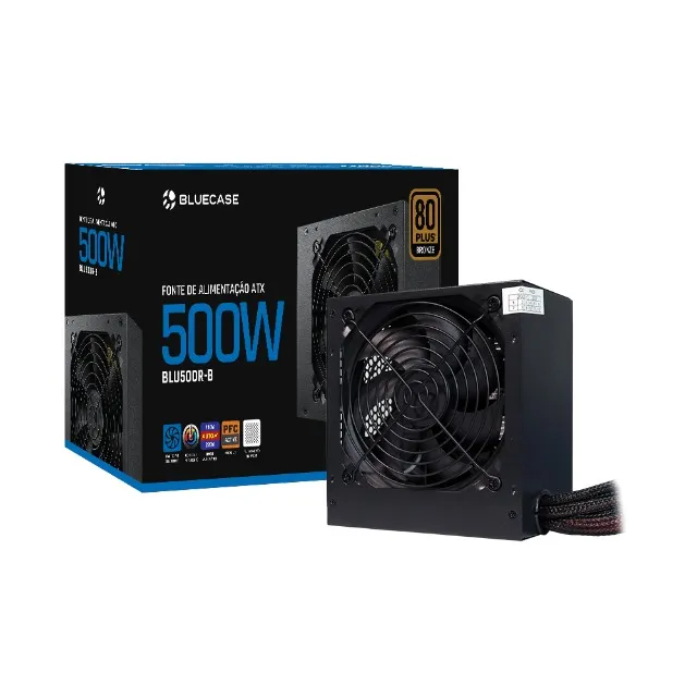 Fonte Real ATX - 500W 80Plus Bronze - C/ Caixa e Cabo - Bluecase - NOVO
