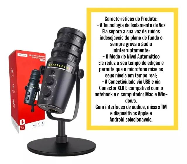 Microfone Condensador Hipercardióide Tomate MT 1080R Para Live E Podcast Tipo C/XLR - Foto 6