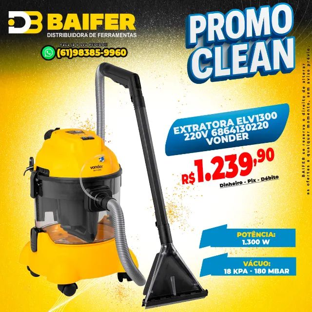Extratora Para Limpeza de Carpete Estofados Sofás ELV1300 220v 6864130220 Vonder