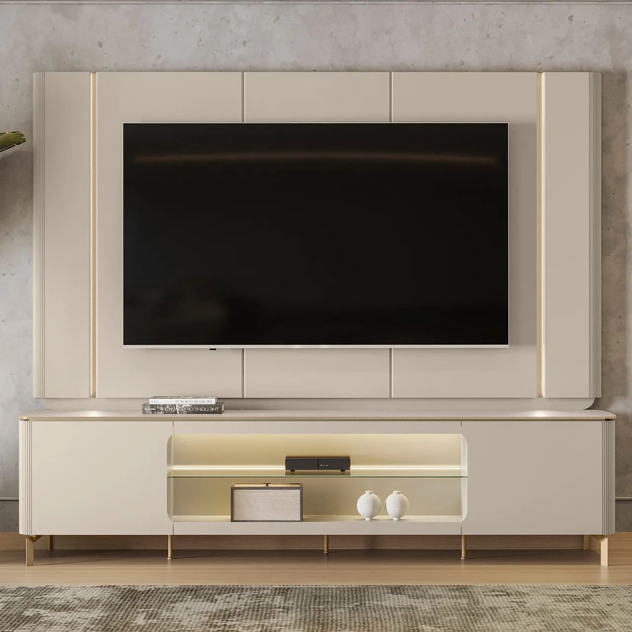 Painel + Rack Grécia Off White/Tauari Fosco tt32 - Foto 2